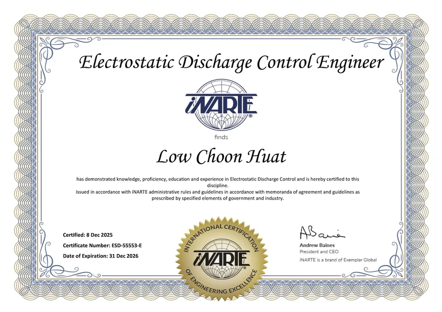 iNARTE ESD Control Engineer certificate